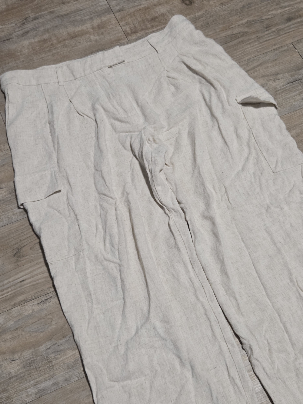 White Fox Boutique Know Your Worth Linen Cargo Pants Oatmeal Cream Large L